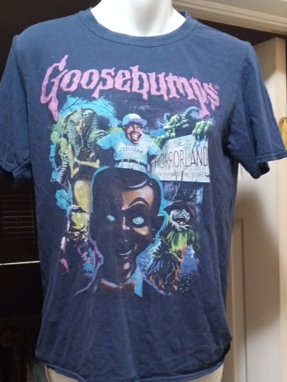 Vintage Goosebumps Graphic Tee in Navy with Multicolor Print Small